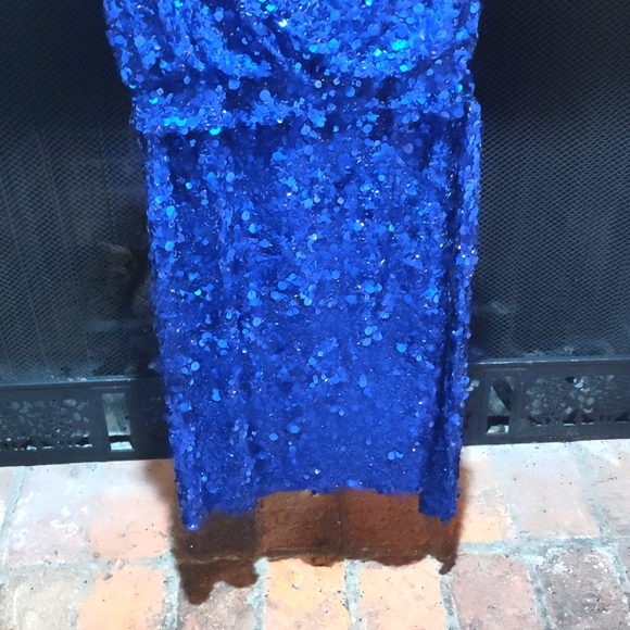 💲2 for $30💲Royal Blue Sequin 1 Shoulder Sz:P4 Formal Mini Dress - Picture 3 of 7